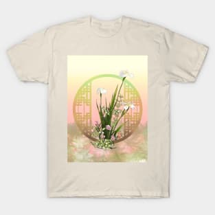 Pretty watercolor irises with a chinese lattice T-Shirt